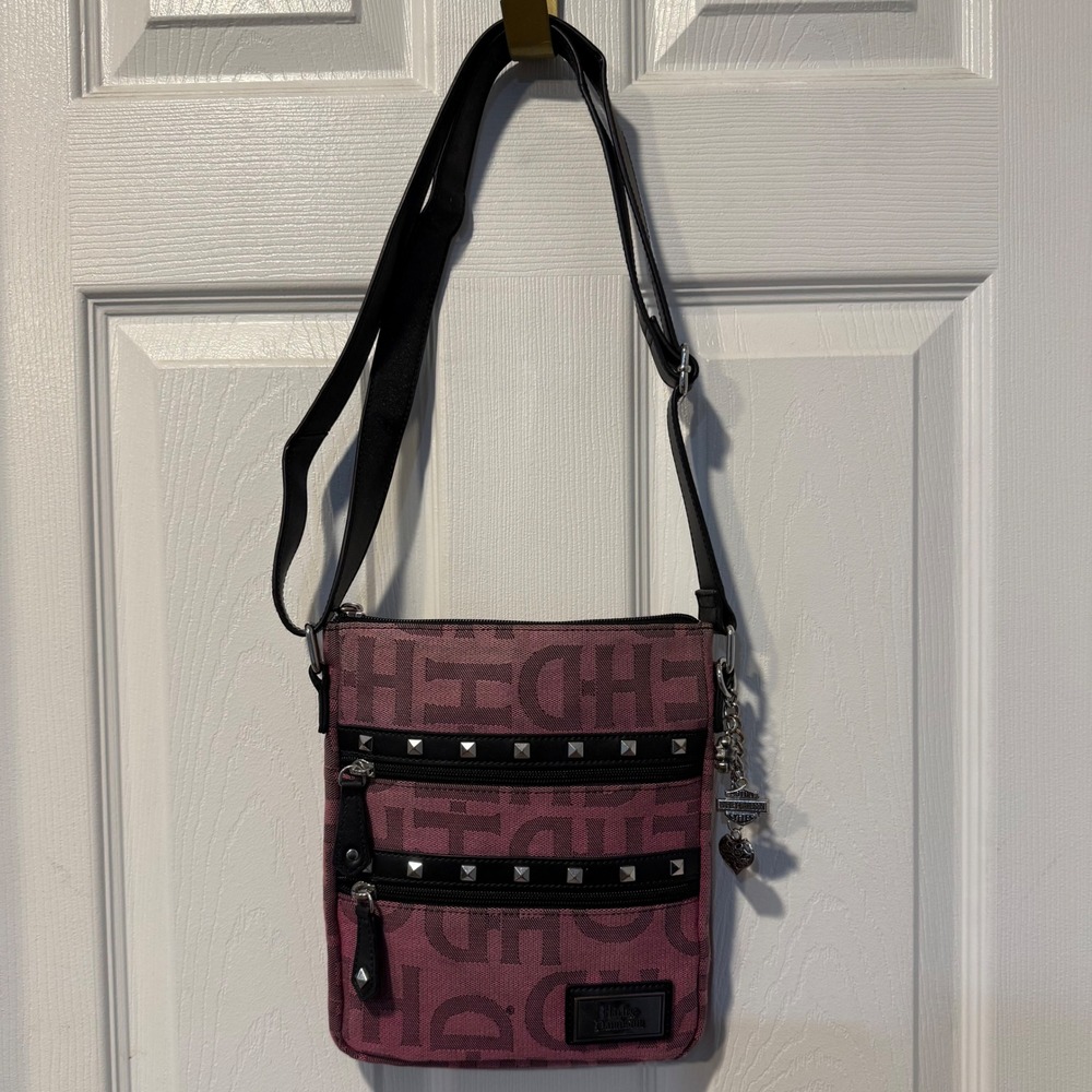 Harley-Davidson Pink HD Monogram Studded Crossbody Bag with Charms Y2K